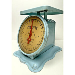 Vtg Blue Perfecto Baby Scale Canada Montreal Metal Nursery Rustic Retro Decor